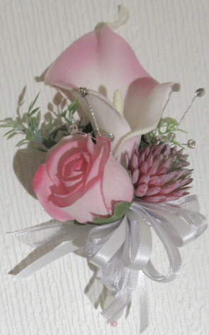 Pink Corsage - Real touch calla lily, fresh touch rose bud and real touch succulent 